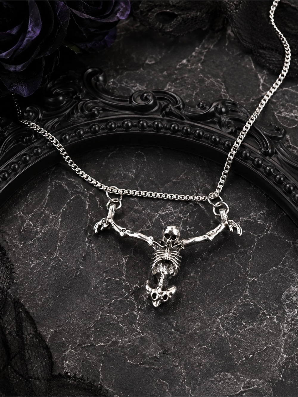 Silver Skeleton Pendant Necklace - Women Jewelry